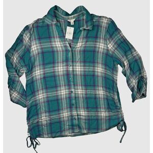 NWT Cato Sweet Fanfare  3/4 gathered sleeve with turq plaid size XL Grandmacore